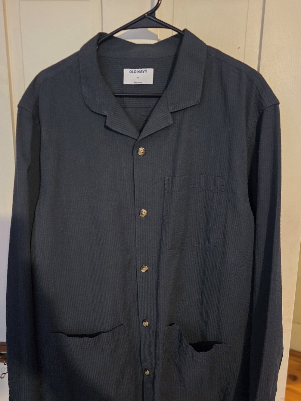 Old Navy Men's Dark Navy Button-Front Camp Shirt
